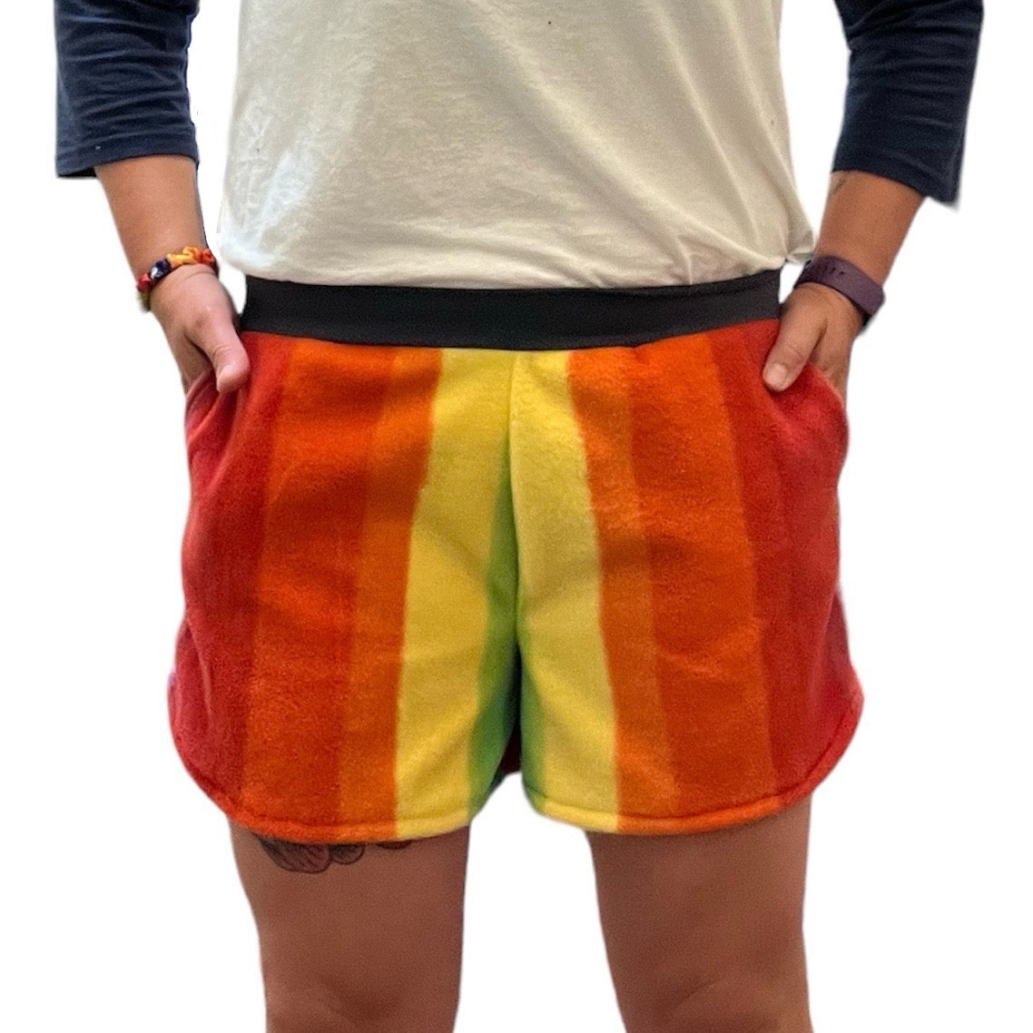 Pride Fleece Shorts, Rainbow Stripe