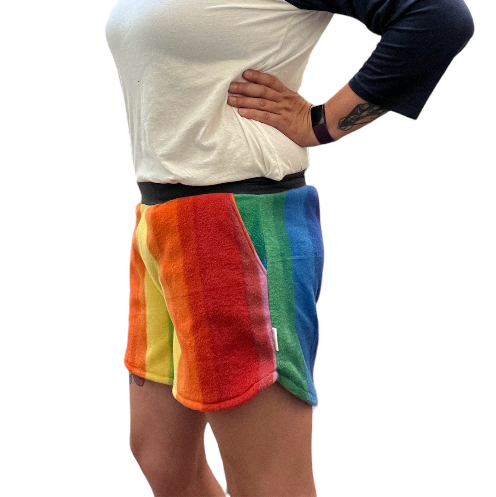 Pride Fleece Shorts, Rainbow Stripe