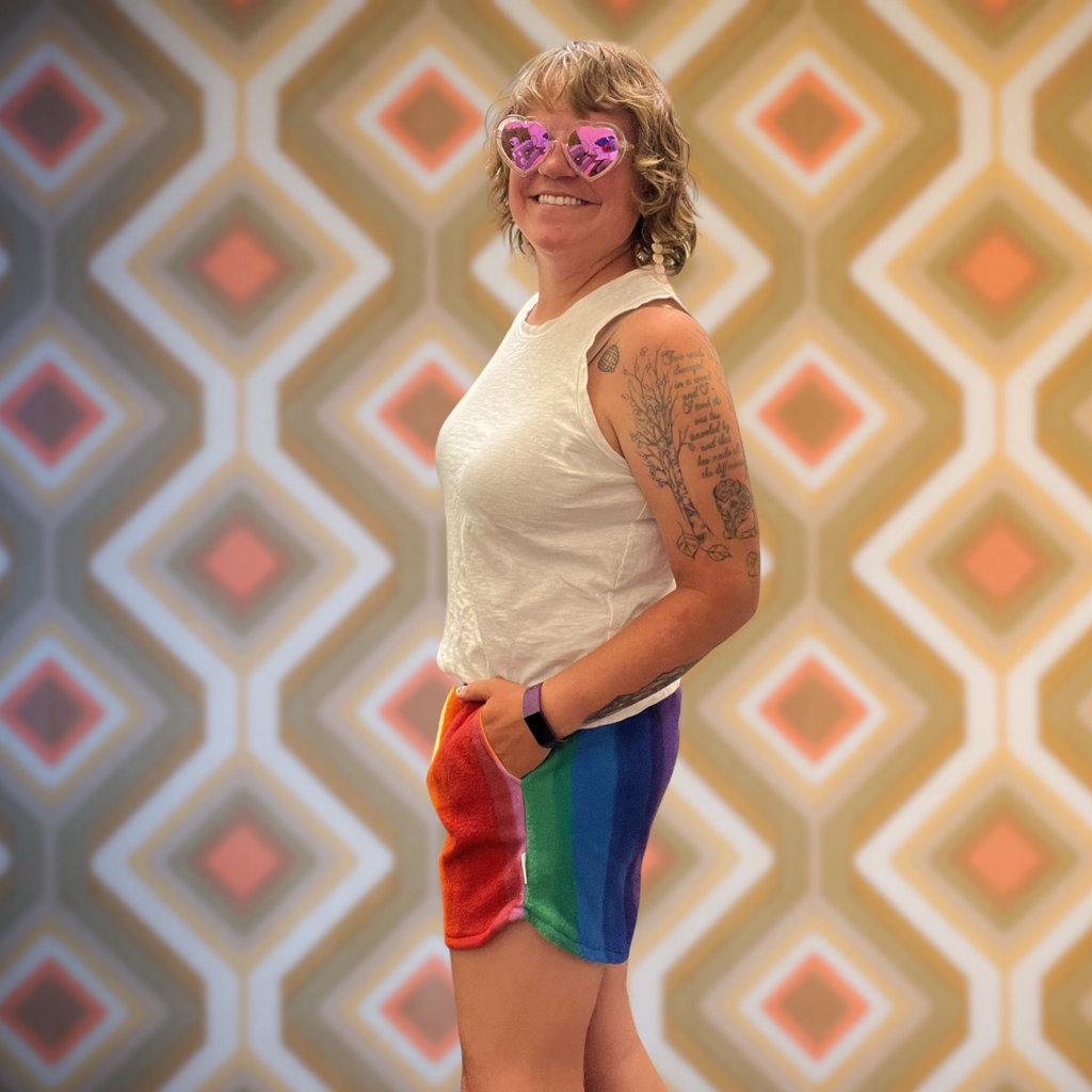 Pride Fleece Shorts, Rainbow Stripe
